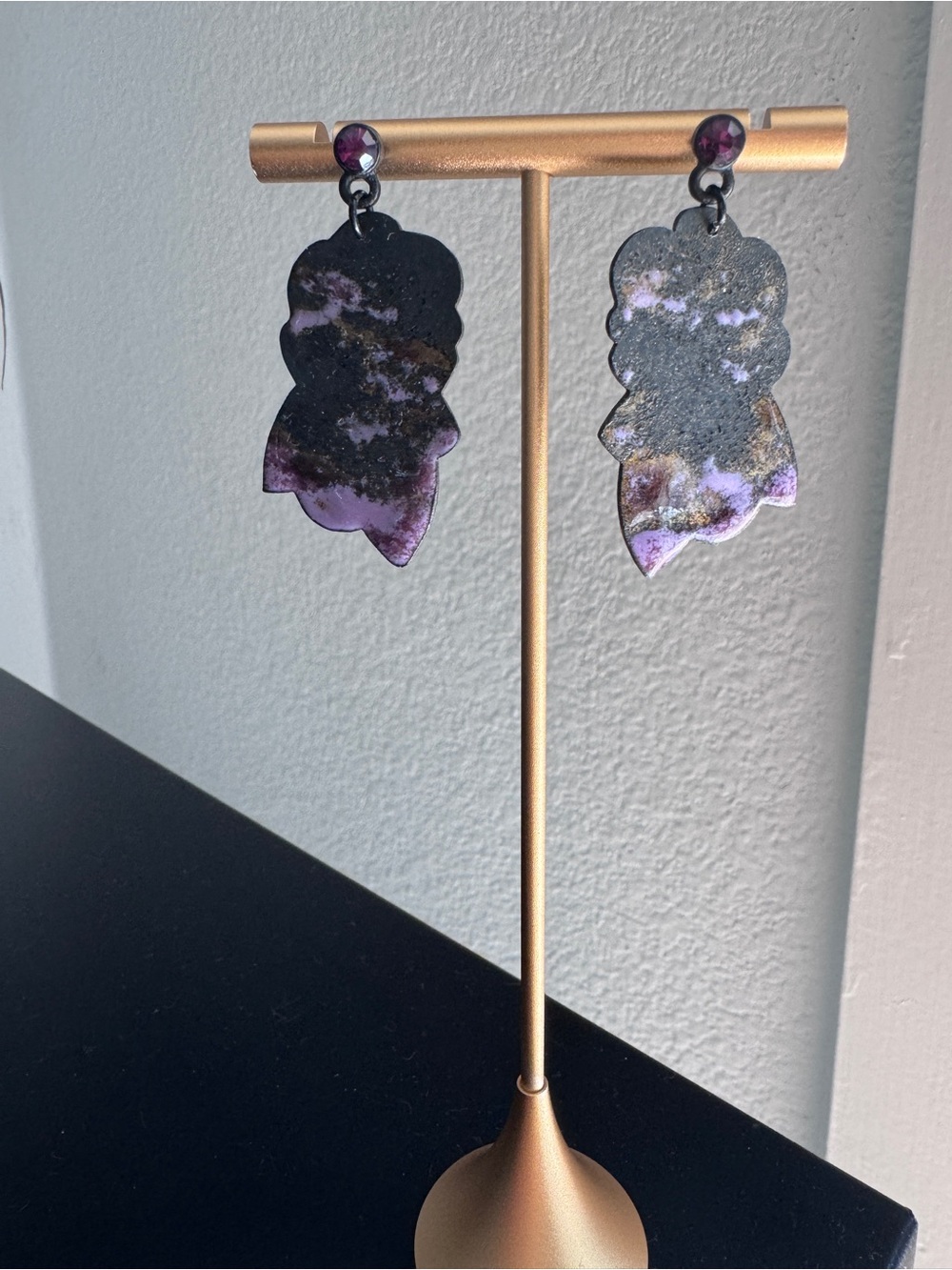 Purple and Black Abstract Drop Earrings - Women Jewelry